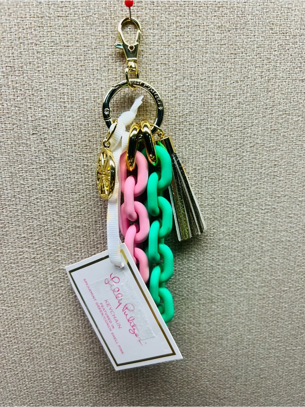 New Lilly Pulitzer Pink and Green Charm Link Keychain